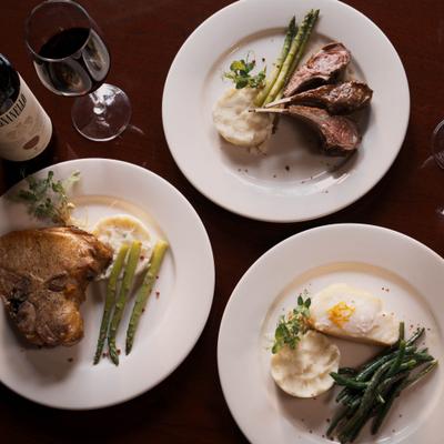 Chilean sea bass, veal chop, and lamb chops.