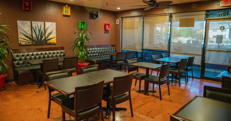 Interior, tables ready for guests