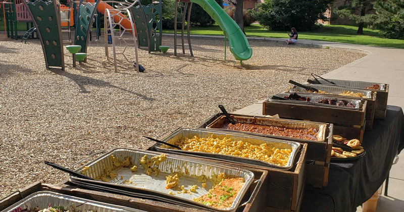 Playground, catering food displayed