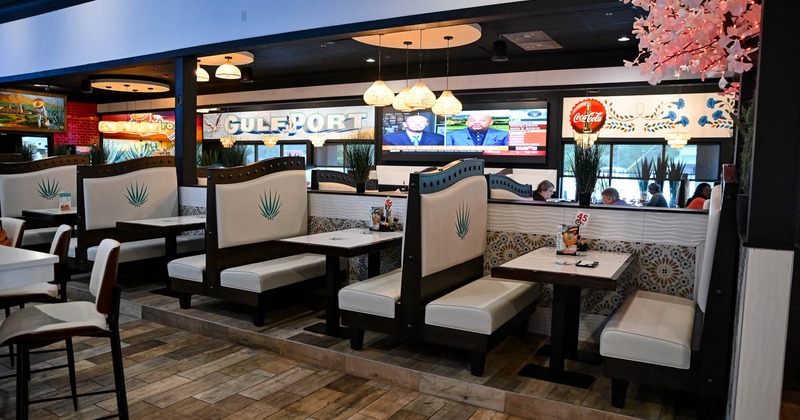 Interior, dining area with restaurant booths