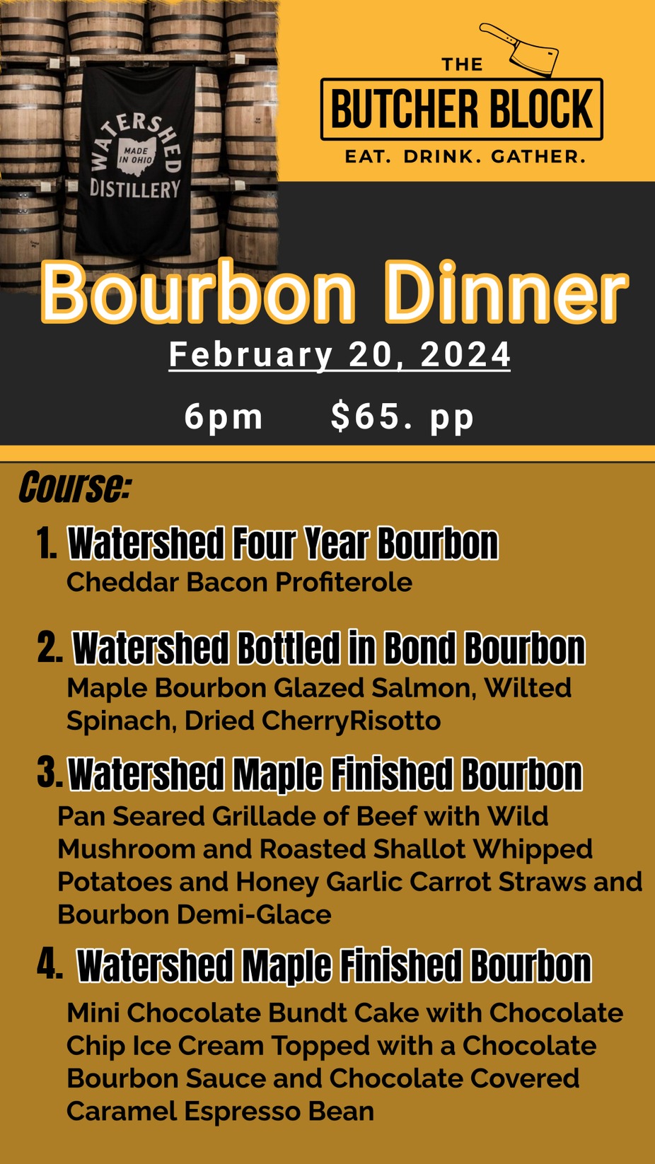 Watershed Distillery Bourbon Dinner event photo