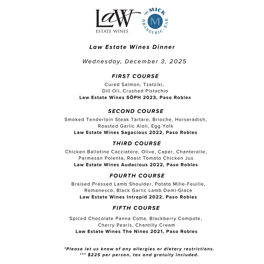 Law Wine Estate Wine Dinner event