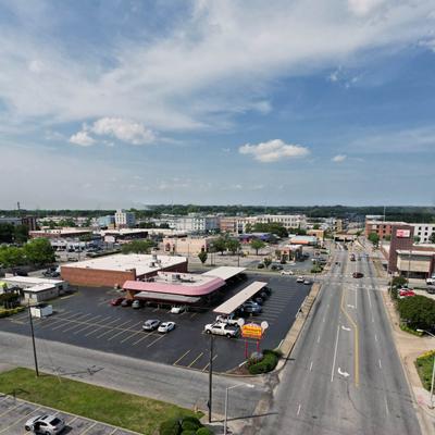exterior of restaurant from above.