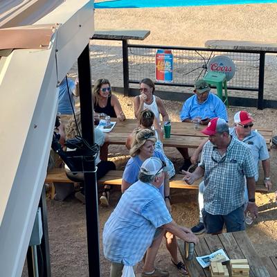 Customers sitting outside.