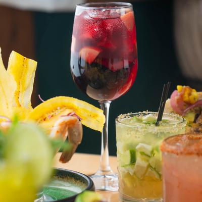 Sangria, Caipirinha and Paloma cocktail.
