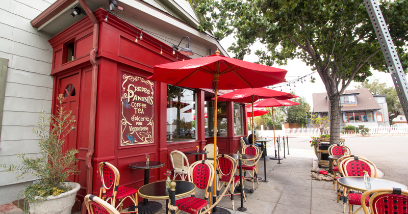 Seating area in front of cafe