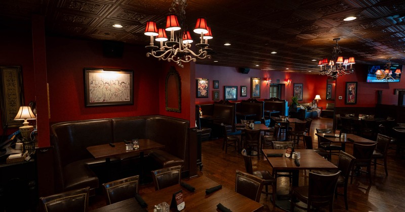 Interior, wide view of a seating area