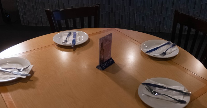 Interior, table set for guests