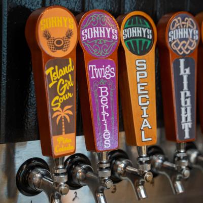 Various beer taps.