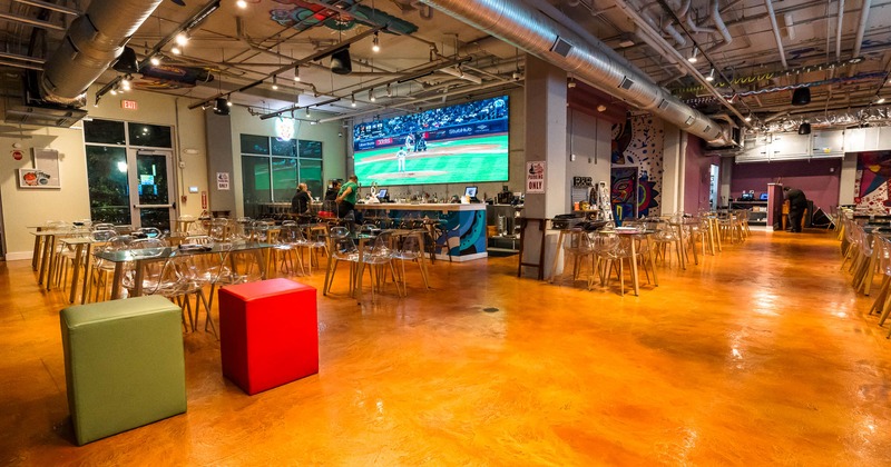 Interior, wide view of seating area