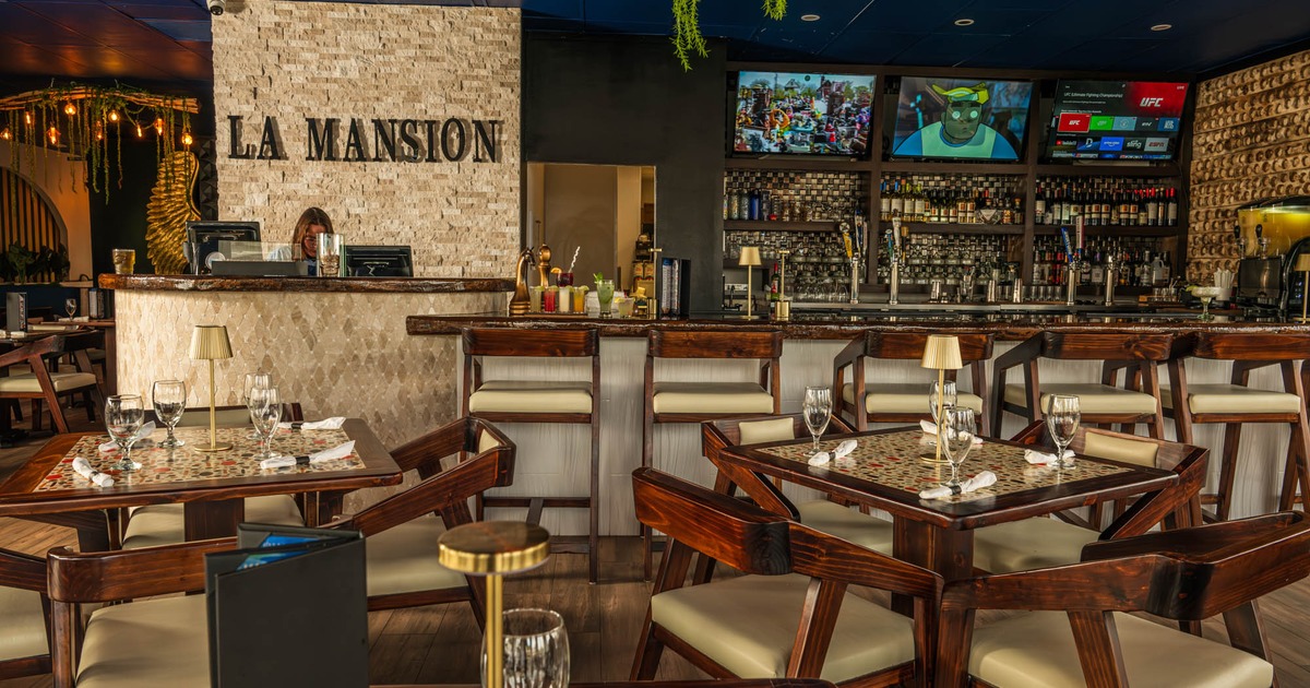 Inside, dining tables and chairs, tableware, bar