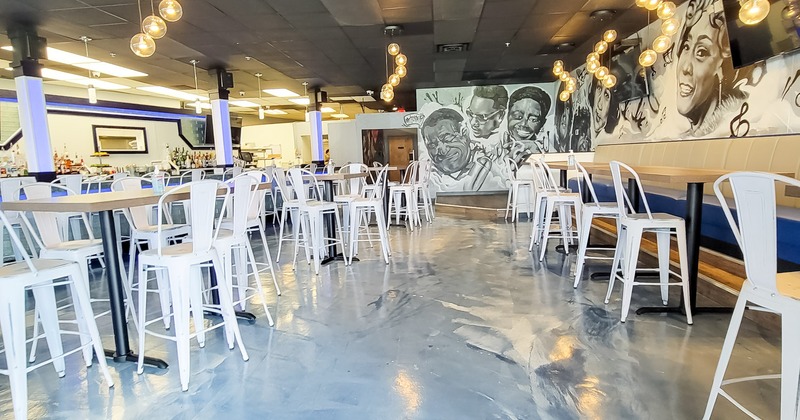 Interior, dining tables and seating