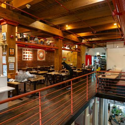 Interior, dining area upstairs.