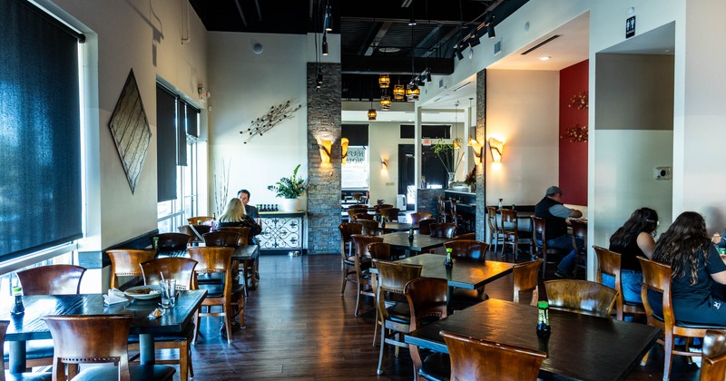 Interior, tables and chairs lined up