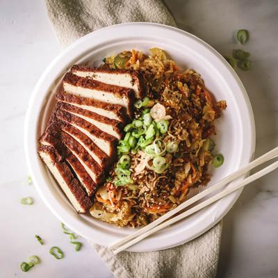 Stir fry with grilled pork, top virw.