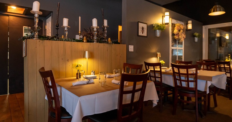 Interior, tables set and ready for guests