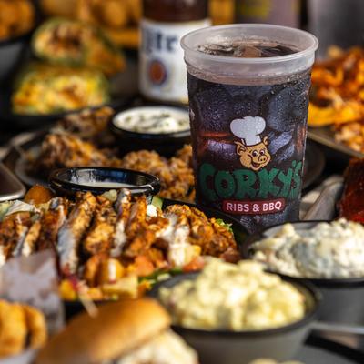 Assorted food and soda.