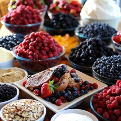 French toast and assorted fresh fruits.