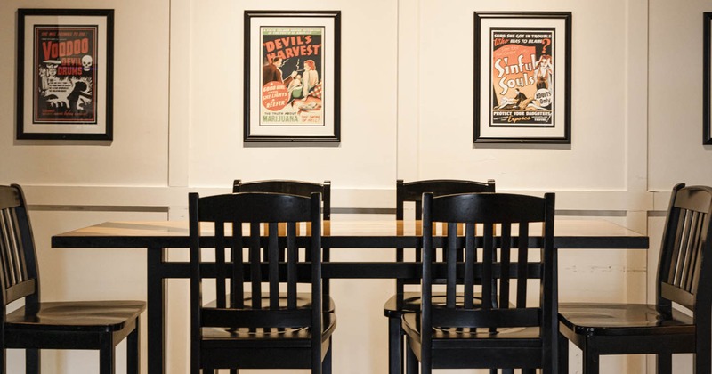 Diner area, tables and chairs