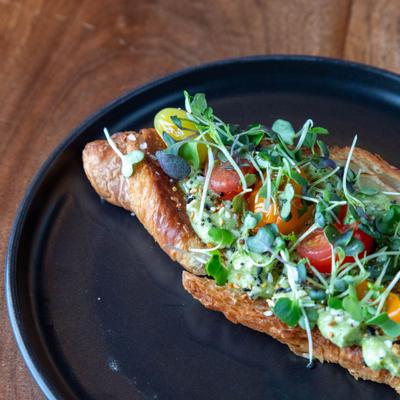 Avocado toast, closeup, top view.