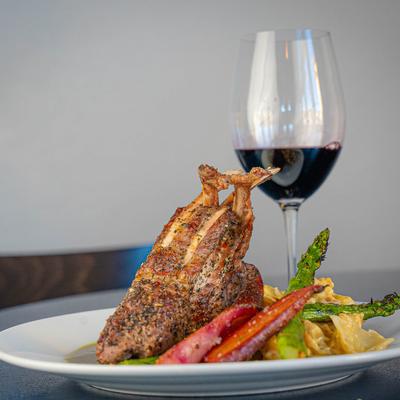 Rack of Lamb plate and red wine.