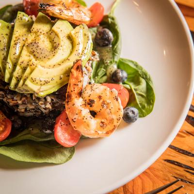 Avocado, Wild Rice & Shrimp Salad, top view