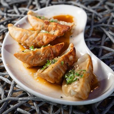 Fried gyoza dumplings.