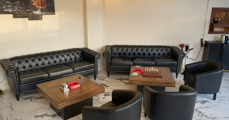 Lounge area with a leather seating set