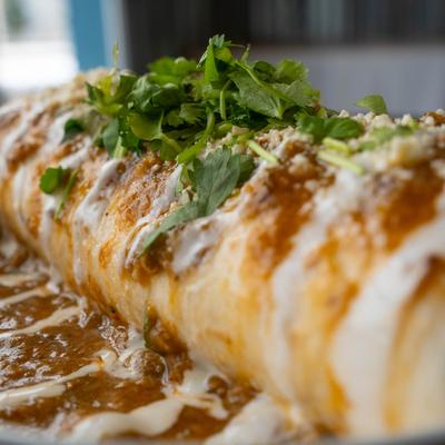 A close up of Breakfast Burrito dish plate.