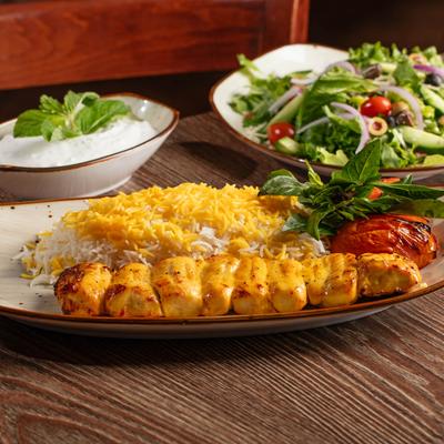 Assorted food plates.