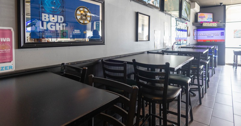 Interior, tall tables and bar stools