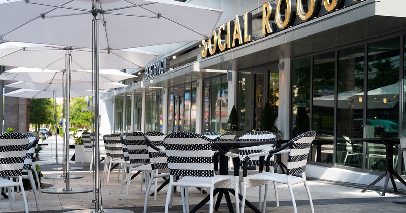 Exterior, tables lined up