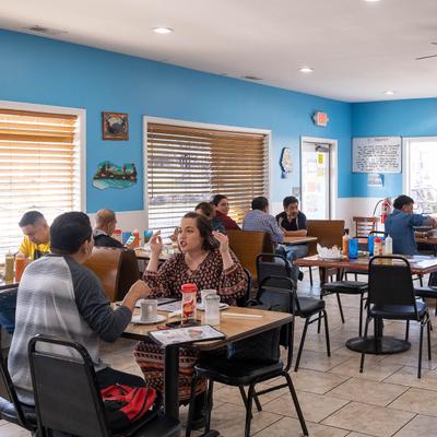 Interior, crowded dining area