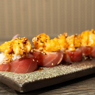 Tuna and shrimp tempura rolls.