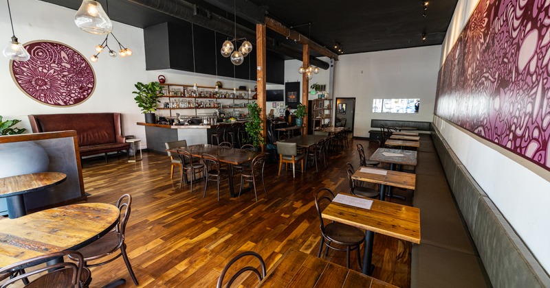 Interior, diner area, tables, chairs