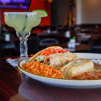 Chicken tamale, with crispy stuffing, green chile, red chile cheese enchilada, and ground beef taco.