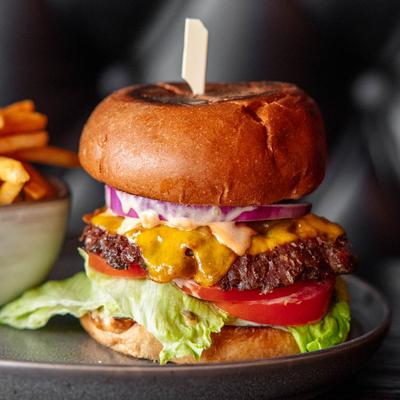 Smash Burger, served, closeup