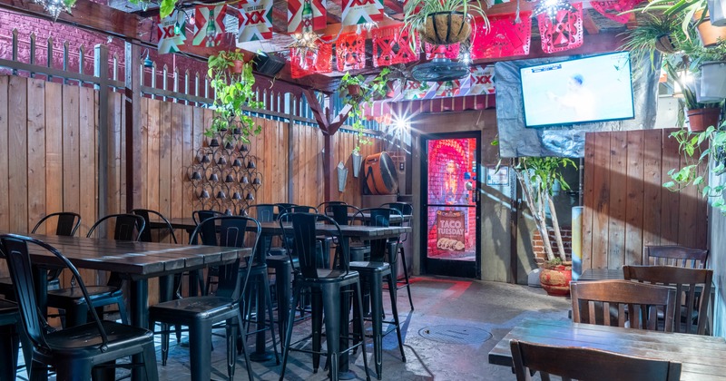Interior, high tables and chairs