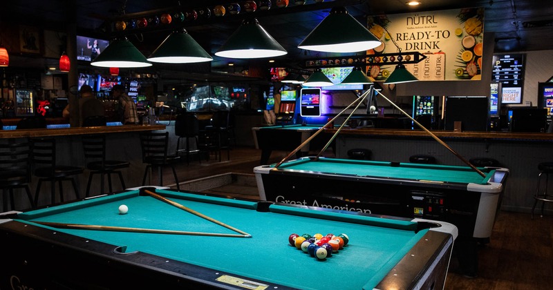 Interior, multiple pool tables