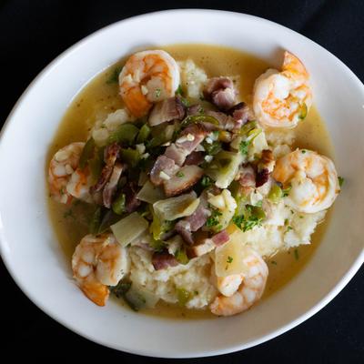 Lowcountry Shrimp & Grits, overhead view.