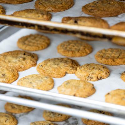 Trays of freshly baked cookies.