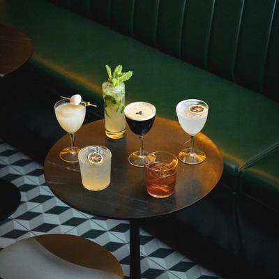 Various cocktails on the table.