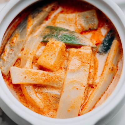 Bowl of red curry, close-up.