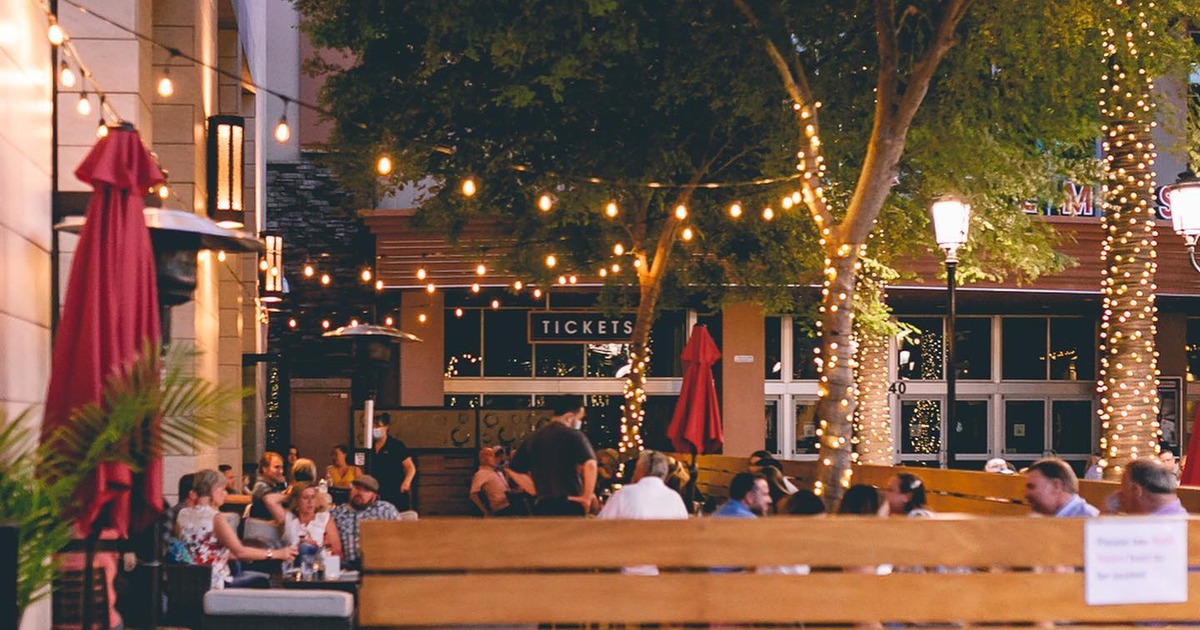 Year Round Covered Patio with heaters, fire pits, and misters in the summer