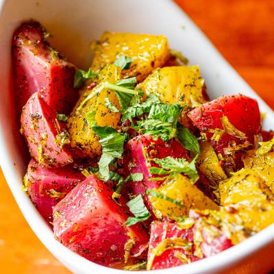 Served marinated beets