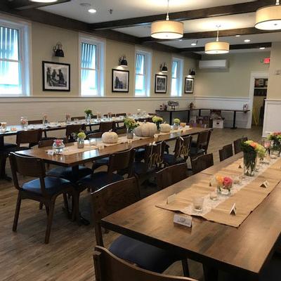 Interior, tables ready for guests.