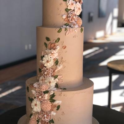 Beige floral wedding cake