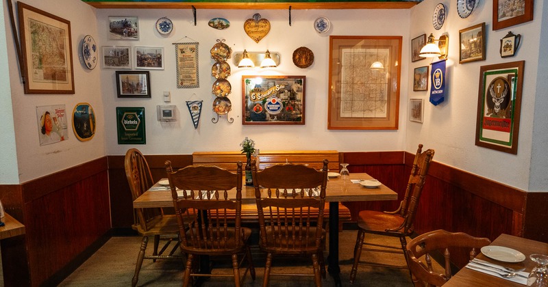 Interior, private table for six with decoration on the wall