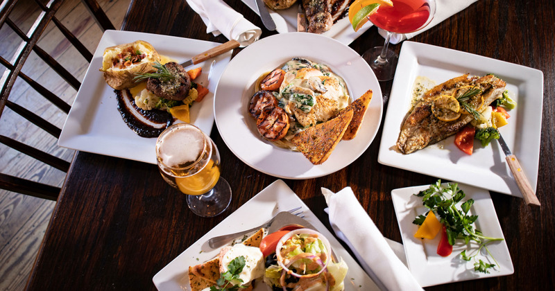 An assortment of dishes served on a table, top view