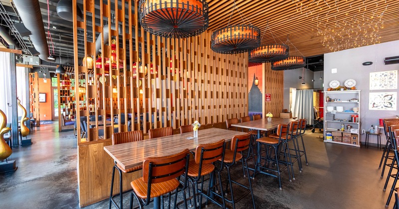 Interior, tall tables and chairs